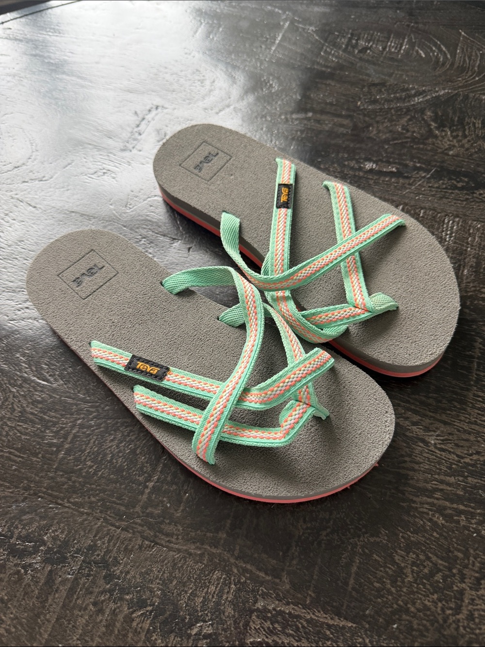 Teva Women's Gray Sandals with Mint and Coral Straps